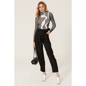 NONchalant Piper Tie Waist High Rise Barrel Leg Black Trouser Pants Size Large